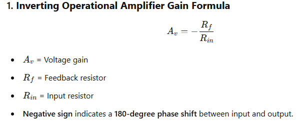 inverting operational amplifier circuit formula