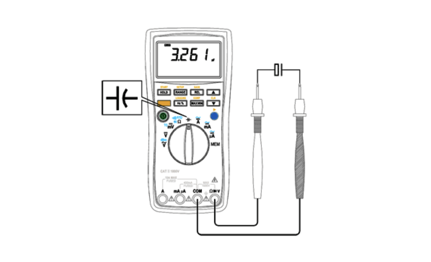 Capacitor Symbol on a Multimeter