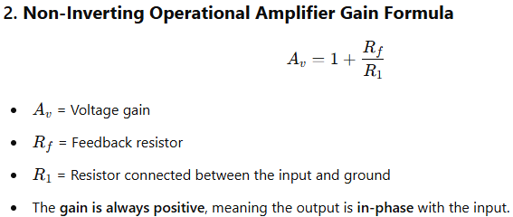 The amplification, or gain, of a non-inverting op-amp is determined by the equation: